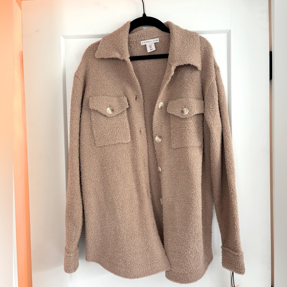 Women’s teddy button down. Size small. Tan